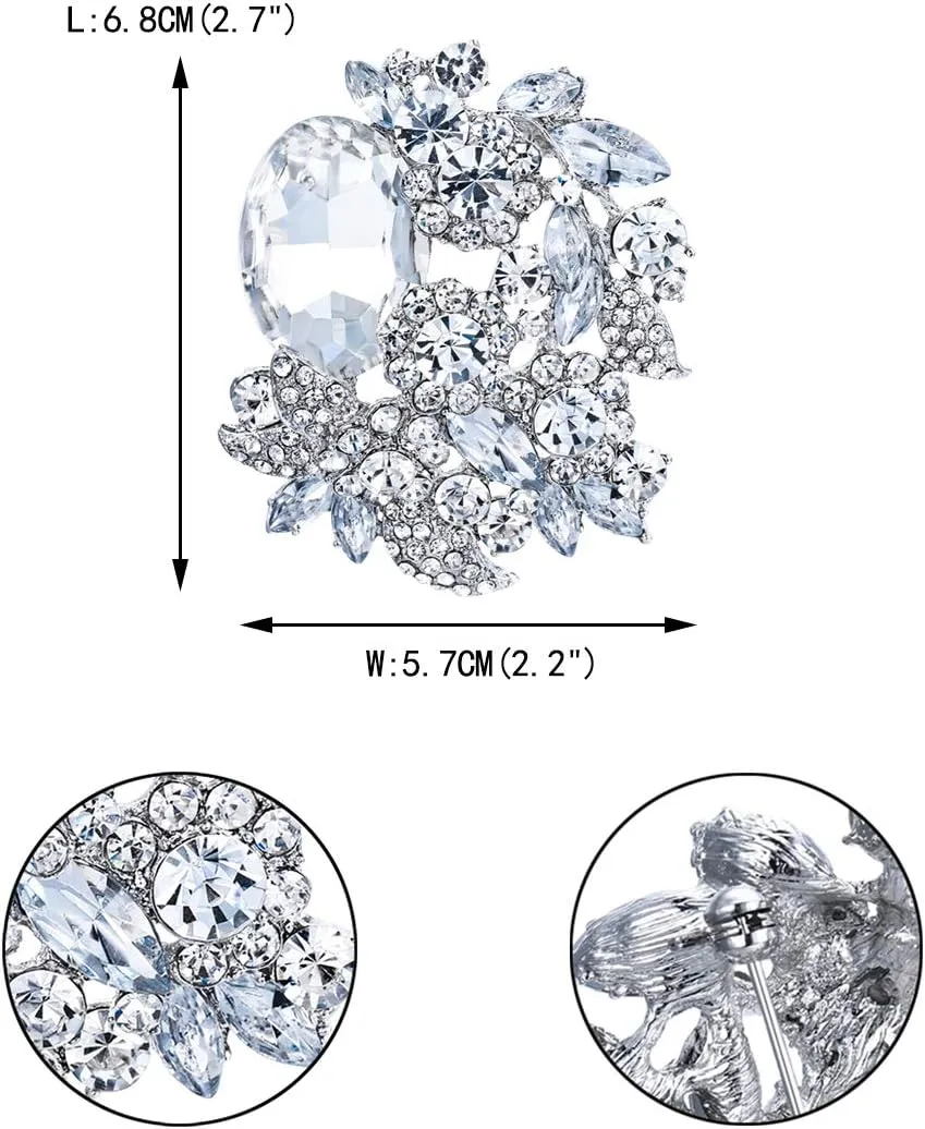 EVER FAITH Rhinestone Crystal Party Flower Leaf Vine Brooch