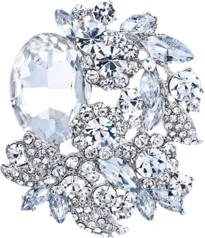EVER FAITH Rhinestone Crystal Party Flower Leaf Vine Brooch