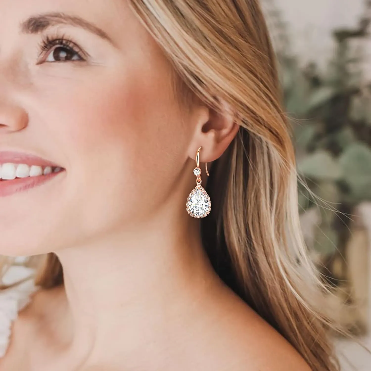 EVER FAITH Wedding Dangle Drop Earring for Bride, Elegant Birthstone Cubic Zirconia Teardrop Party Prom Round CZ Fish Hook Earrings for Women