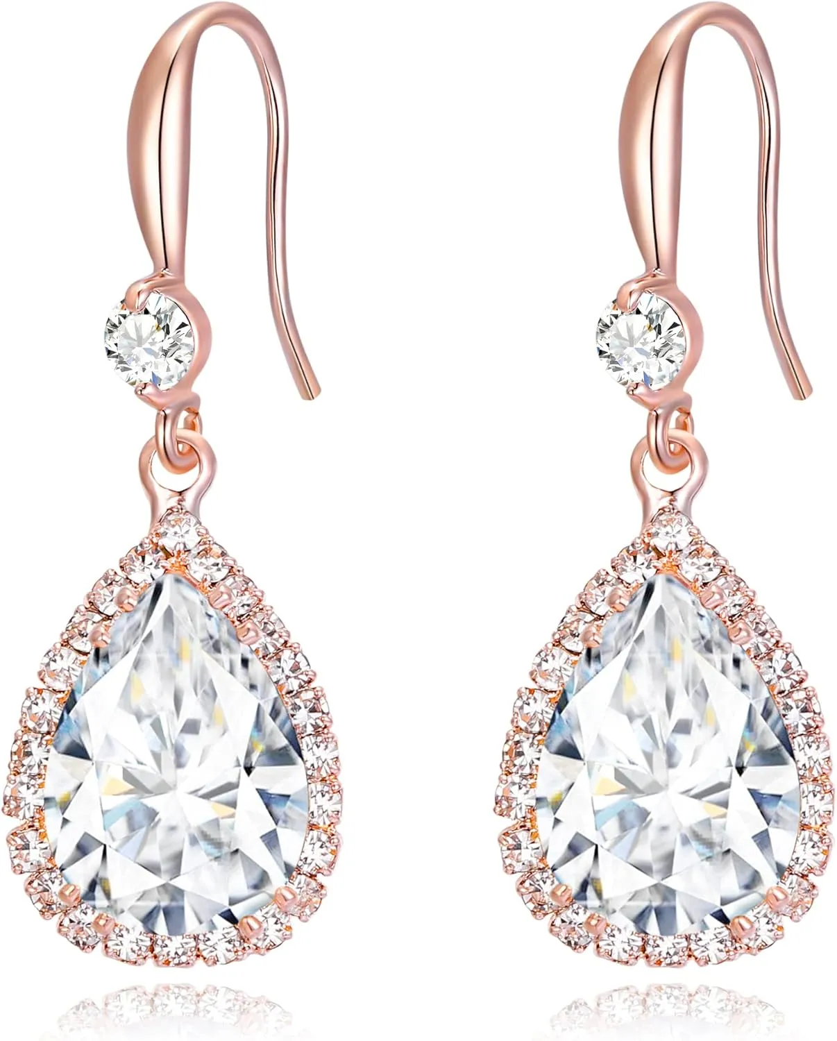 EVER FAITH Wedding Dangle Drop Earring for Bride, Elegant Birthstone Cubic Zirconia Teardrop Party Prom Round CZ Fish Hook Earrings for Women