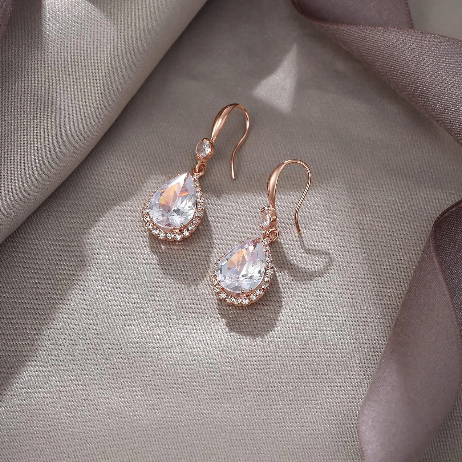 EVER FAITH Wedding Dangle Drop Earring for Bride, Elegant Birthstone Cubic Zirconia Teardrop Party Prom Round CZ Fish Hook Earrings for Women