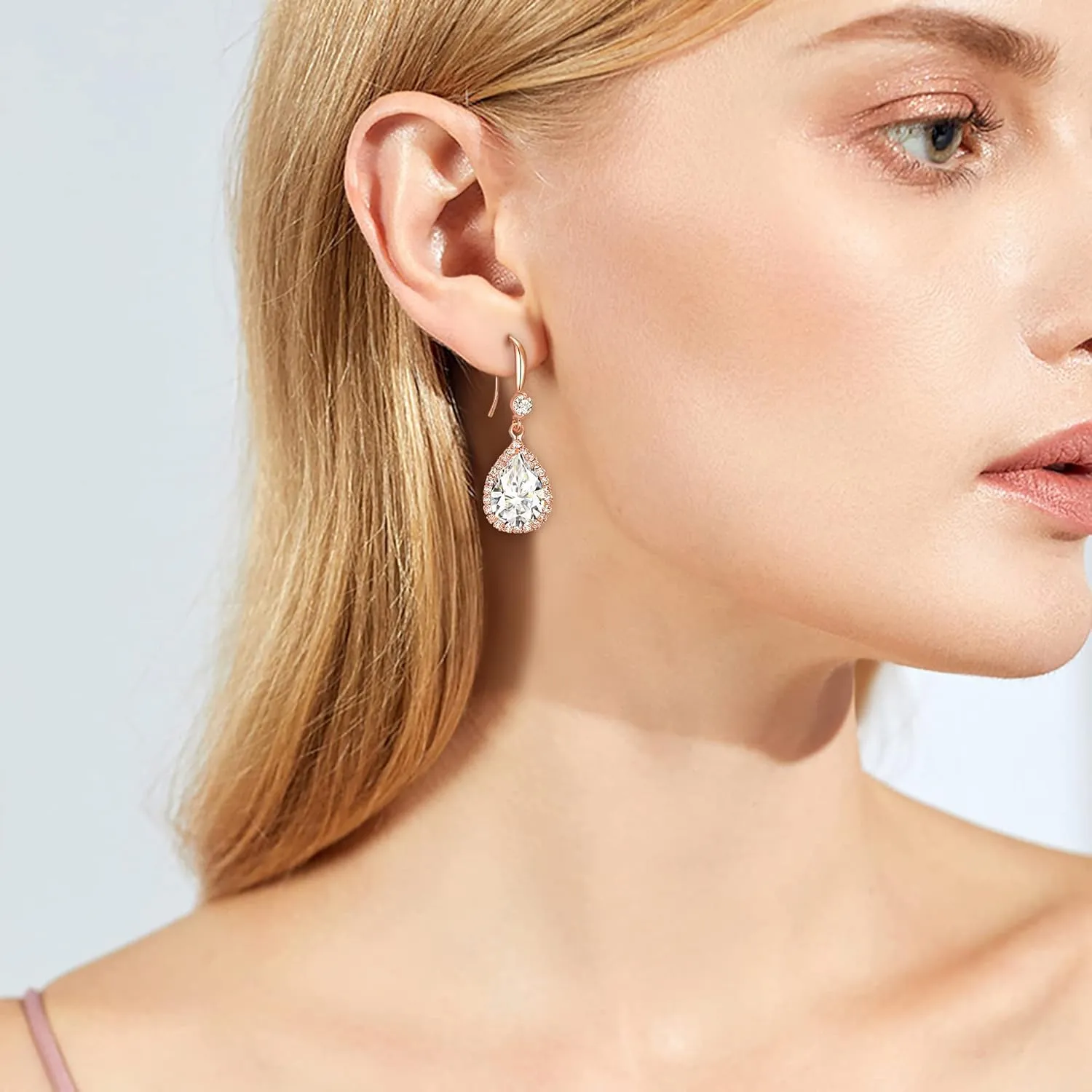EVER FAITH Wedding Dangle Drop Earring for Bride, Elegant Birthstone Cubic Zirconia Teardrop Party Prom Round CZ Fish Hook Earrings for Women