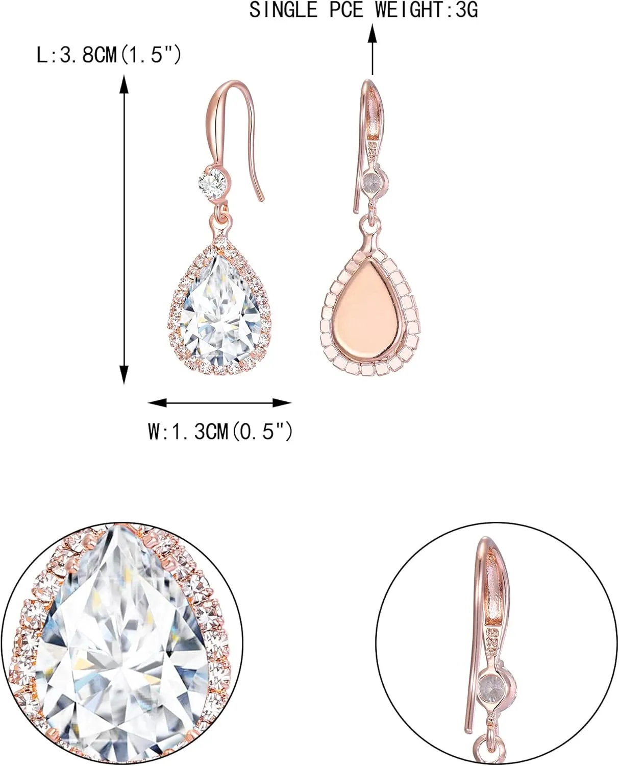 EVER FAITH Wedding Dangle Drop Earring for Bride, Elegant Birthstone Cubic Zirconia Teardrop Party Prom Round CZ Fish Hook Earrings for Women