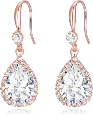 EVER FAITH Wedding Dangle Drop Earring for Bride, Elegant Birthstone Cubic Zirconia Teardrop Party Prom Round CZ Fish Hook Earrings for Women