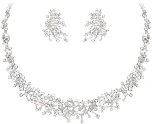EVER FAITH Wedding Jewelry Set for Bride, Gorgeous Cubic Zirconia Faux Pearl Elegant Star Bridal Prom Necklace Earrings Sets for Women