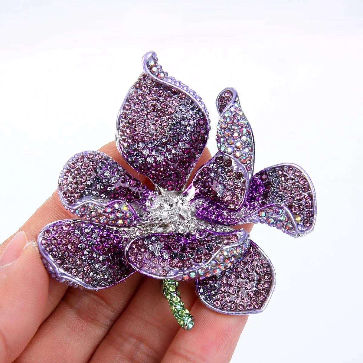 EVER FAITH Women's Austrian Crystal Orchid Flower Petal Brooch
