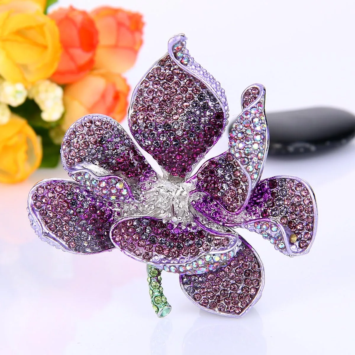 EVER FAITH Women's Austrian Crystal Orchid Flower Petal Brooch