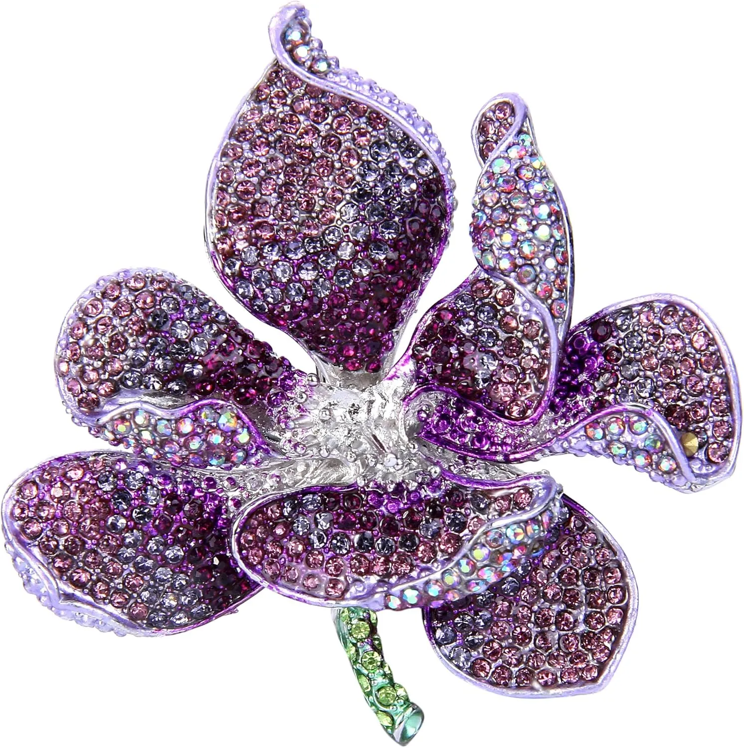 EVER FAITH Women's Austrian Crystal Orchid Flower Petal Brooch
