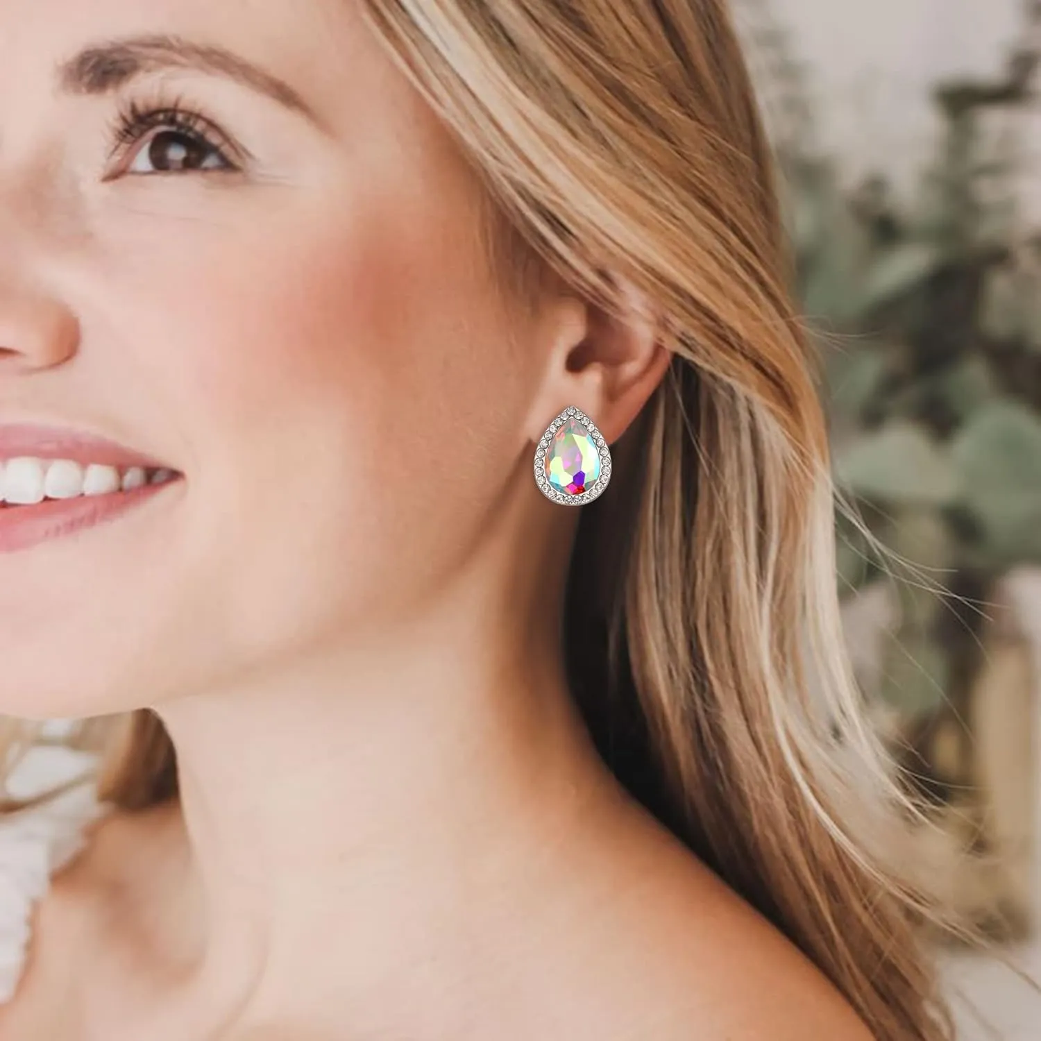 EVER FAITH Women's Austrian Crystal Wedding Teardrop Stud Earrings