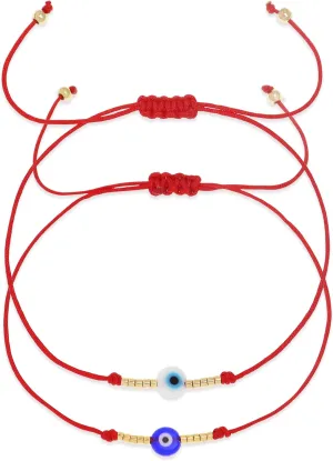 Evil Eye Beaded Bracelets Set for Women Men,Stack Braided Gold Beads Adjustable Red String Bracelet Amulet Protection Friendship Holiday Jewelry Gift.
