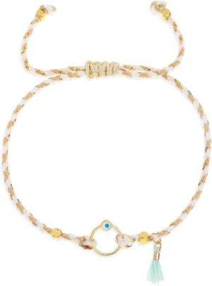 Evil Eye Gold Beaded Strand Bracelets for Women, Cute Handmade Adjustable String Lucky Protection Bracelet Friendship Holiday Jewelry Gift.