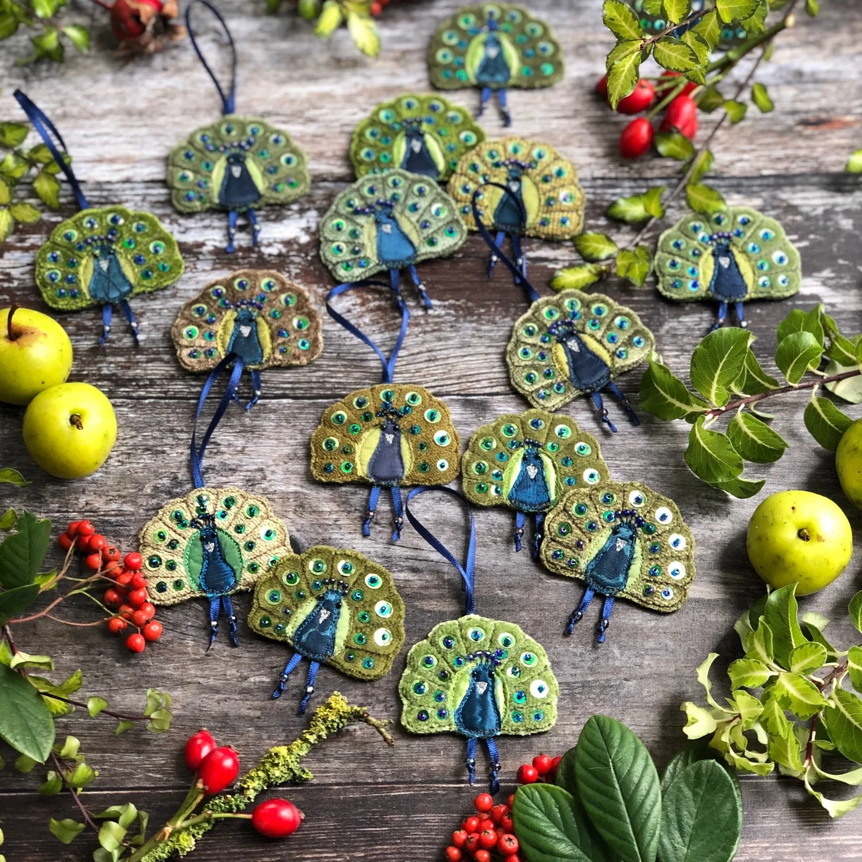 Fabric peacock brooch