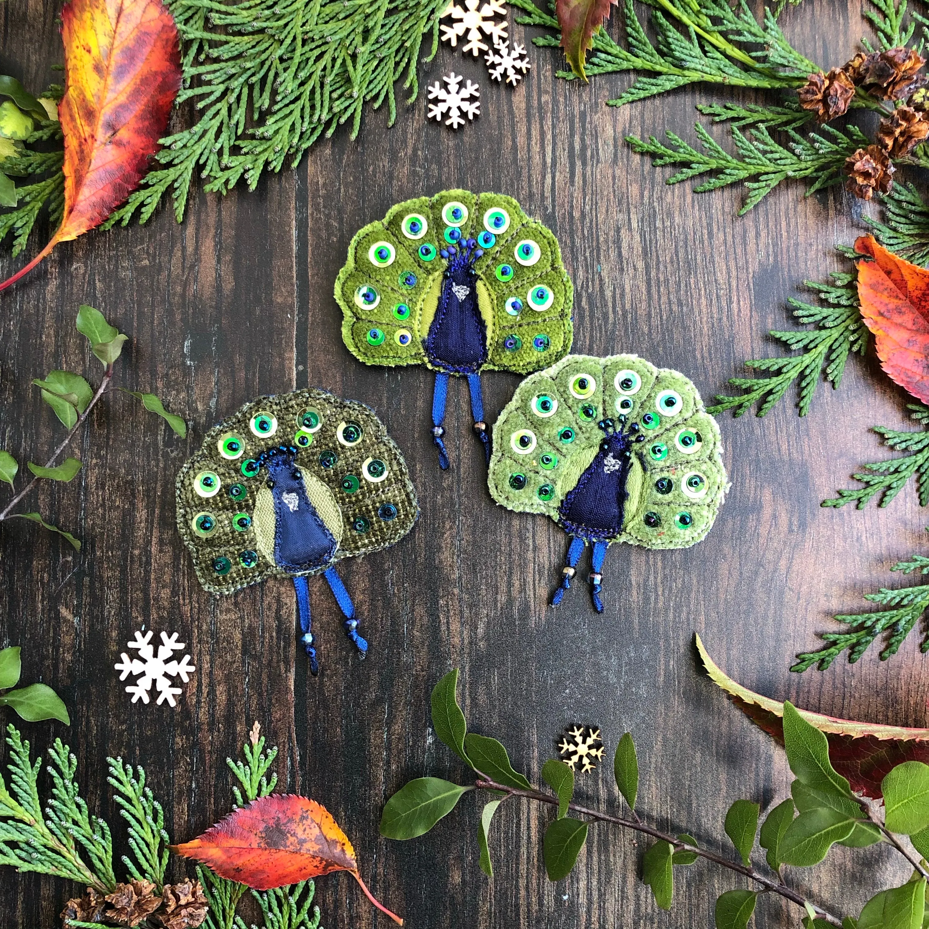 Fabric peacock brooch