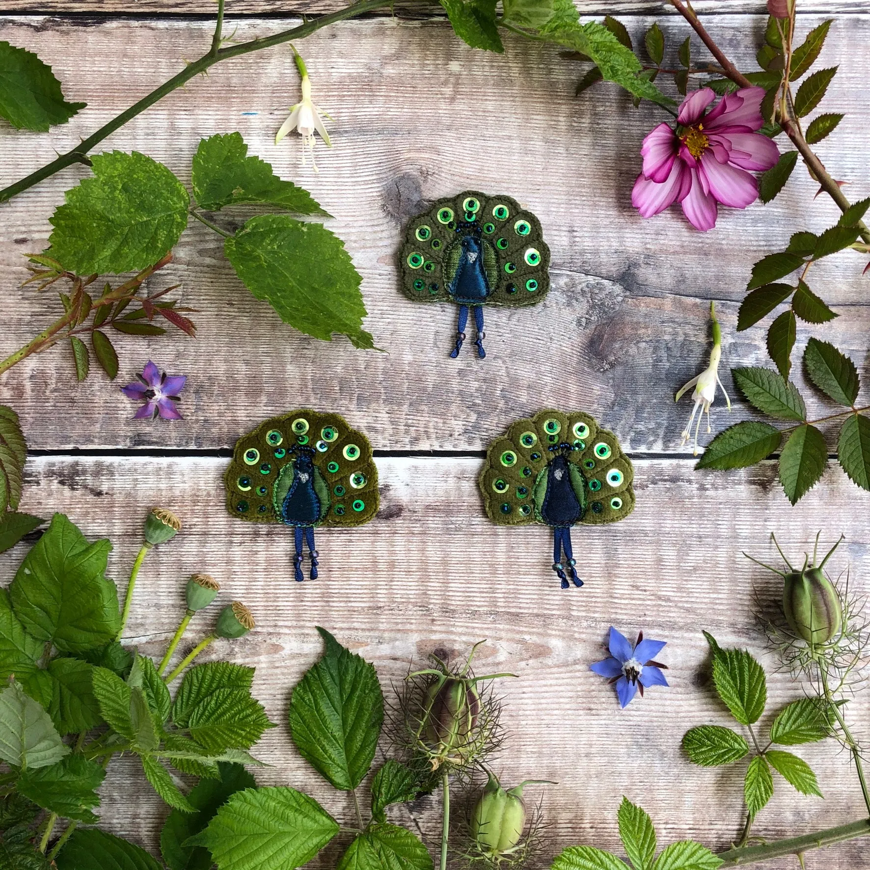 Fabric peacock brooch