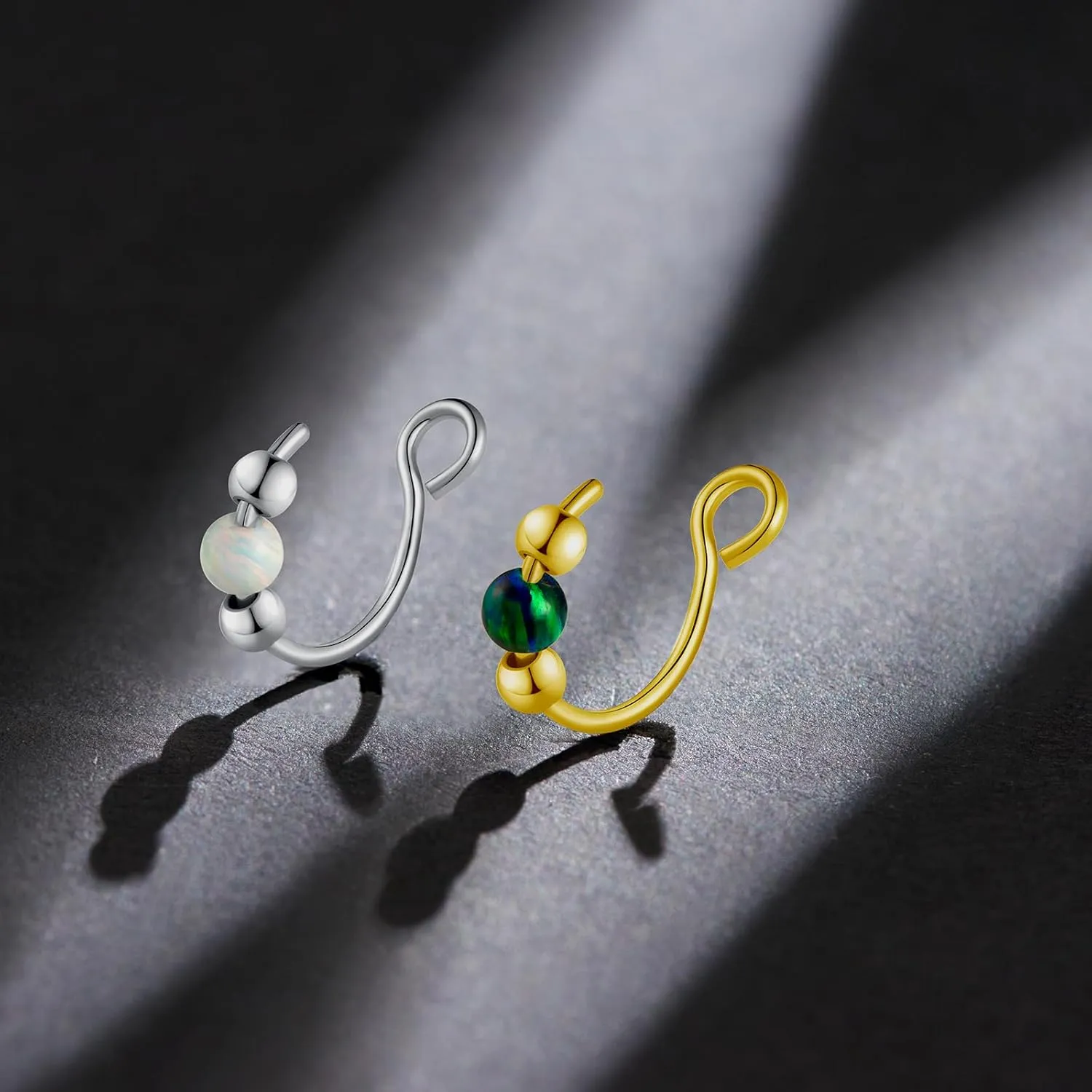Fake Nose Ring Hoops Opal Fake Septum Nose Piercing Jewelry 20G Clip On Surgical Steel Faux Nose Rings for Women Men Non Pierce Lip Ear Cartilage Helix Rings No Piercing Body Jewelry