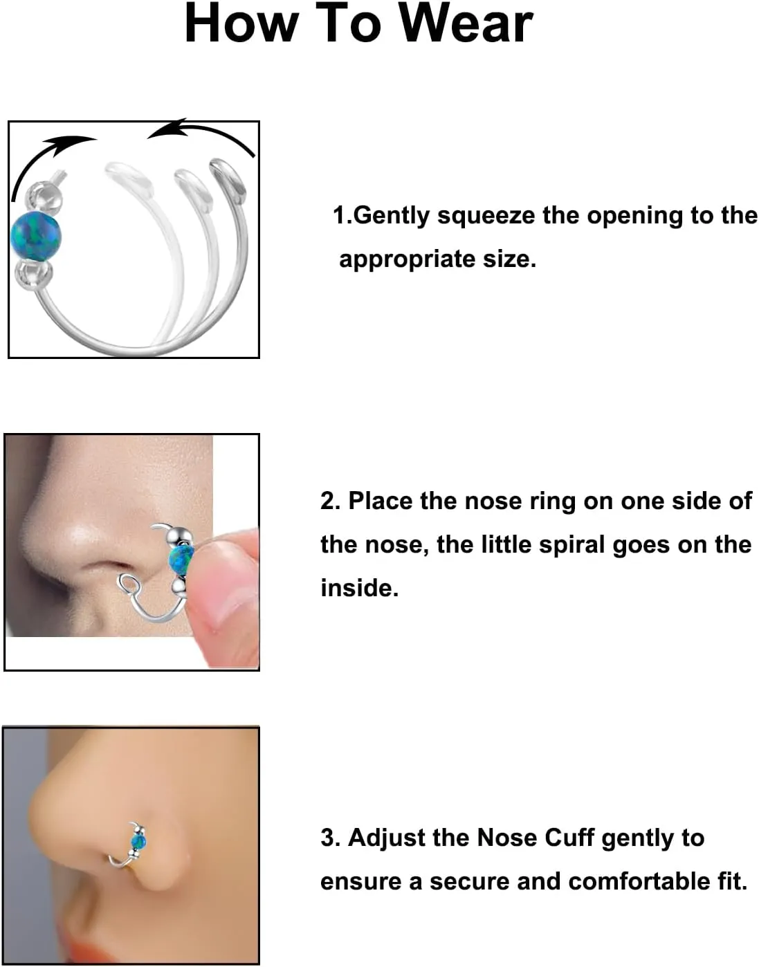 Fake Nose Ring Hoops Opal Fake Septum Nose Piercing Jewelry 20G Clip On Surgical Steel Faux Nose Rings for Women Men Non Pierce Lip Ear Cartilage Helix Rings No Piercing Body Jewelry