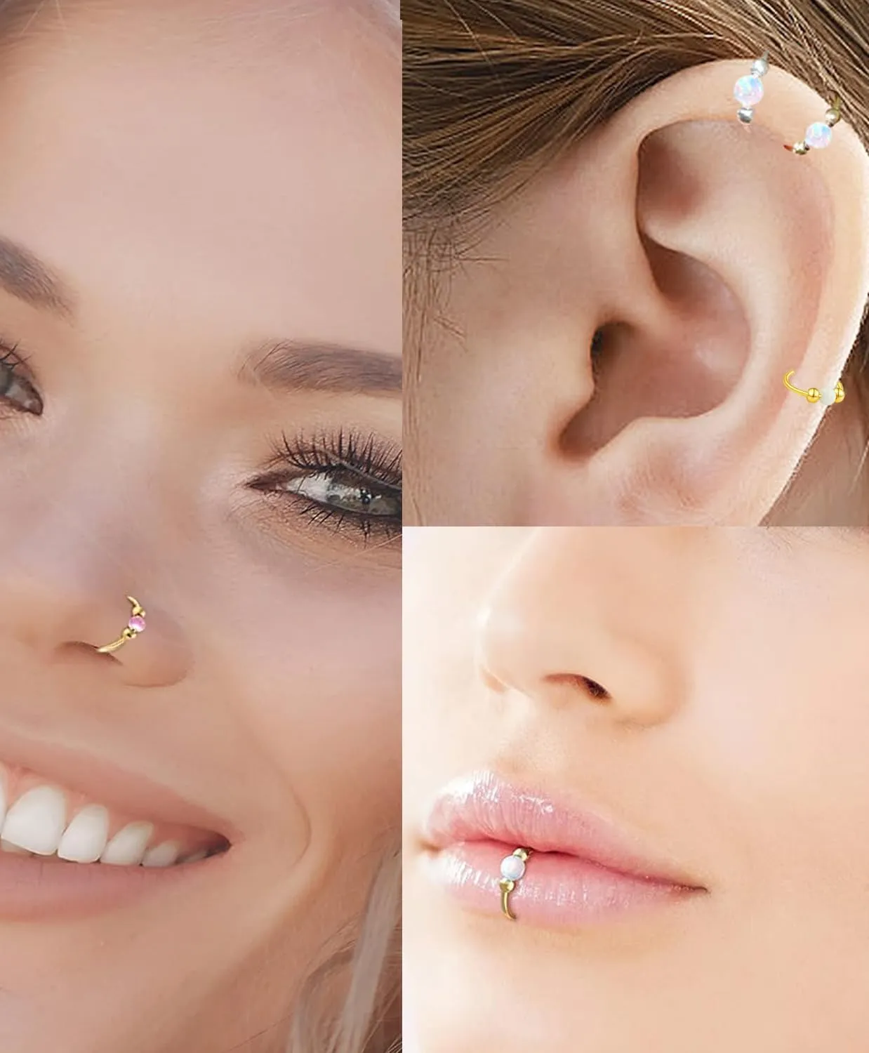 Fake Nose Ring Hoops Opal Fake Septum Nose Piercing Jewelry 20G Clip On Surgical Steel Faux Nose Rings for Women Men Non Pierce Lip Ear Cartilage Helix Rings No Piercing Body Jewelry
