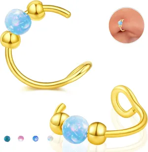 Fake Nose Ring Hoops Opal Fake Septum Nose Piercing Jewelry 20G Clip On Surgical Steel Faux Nose Rings for Women Men Non Pierce Lip Ear Cartilage Helix Rings No Piercing Body Jewelry
