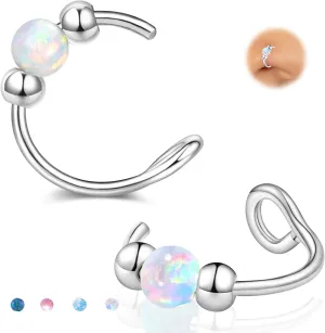 Fake Nose Ring Hoops Opal Fake Septum Nose Piercing Jewelry 20G Clip On Surgical Steel Faux Nose Rings for Women Men Non Pierce Lip Ear Cartilage Helix Rings No Piercing Body Jewelry