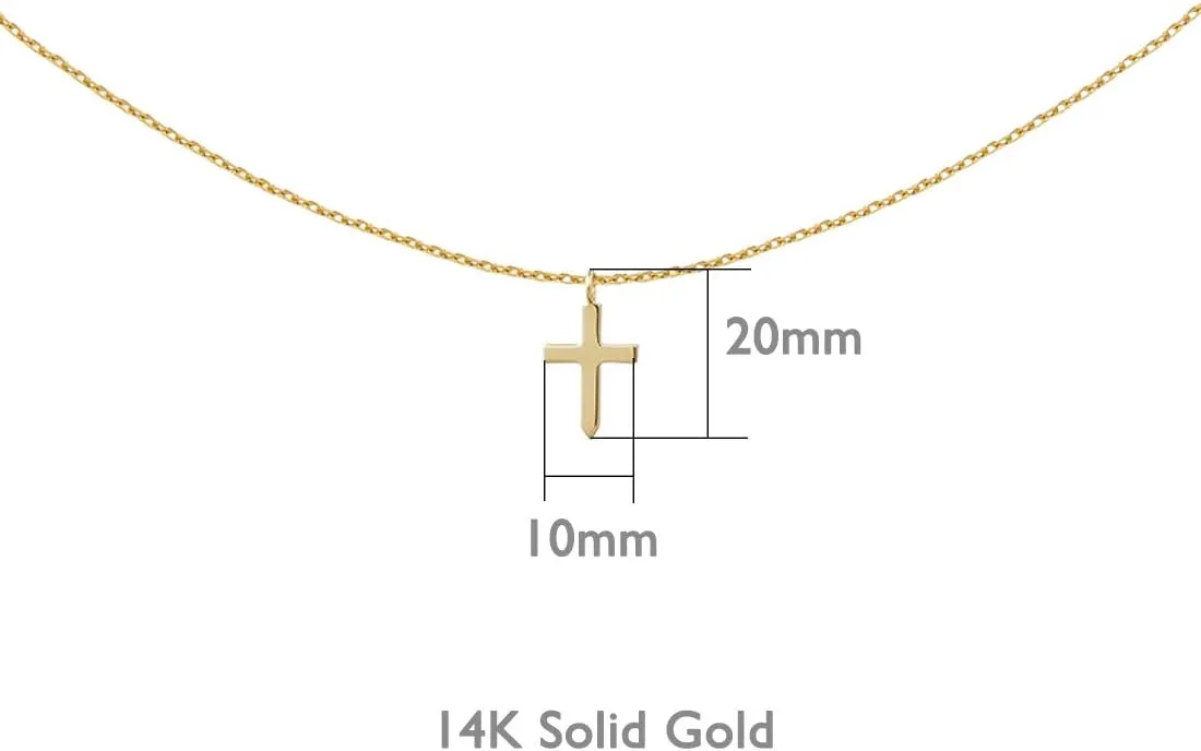 FANCIME 14k Solid Real Gold Plain Small Mini Simple Crucifix Dainty Delicate Cross Pendant Necklace Everyday Wear Fine Jewelry Anniversary Christmas Holiday Gifts for Women, 16" 2" Extender