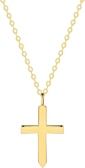 FANCIME 14k Solid Real Gold Plain Small Mini Simple Crucifix Dainty Delicate Cross Pendant Necklace Everyday Wear Fine Jewelry Anniversary Christmas Holiday Gifts for Women, 16" 2" Extender