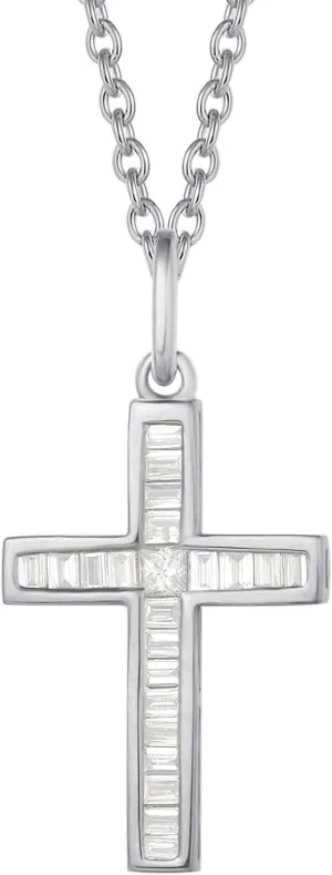 FANCIME 18K Solid Real Gold Channel Setting Diamond 0.18CTTW Small Dainty Delicate Cross Crucifix Pendant Necklace Everyday Fine Jewelry Christmas Gifts for Women Mom, 16" 2" Extender