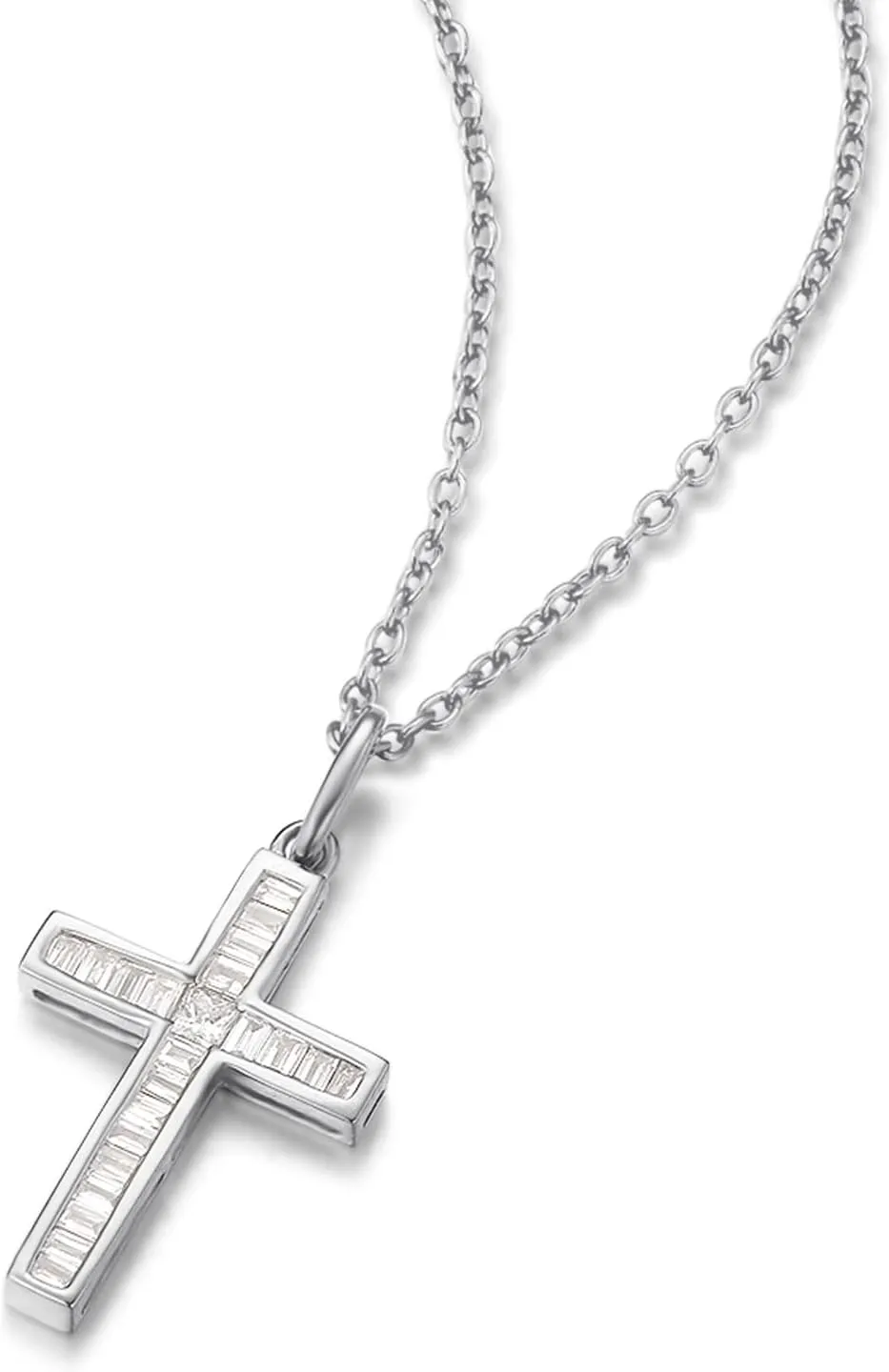 FANCIME 18K Solid Real Gold Channel Setting Diamond 0.18CTTW Small Dainty Delicate Cross Crucifix Pendant Necklace Everyday Fine Jewelry Christmas Gifts for Women Mom, 16" 2" Extender