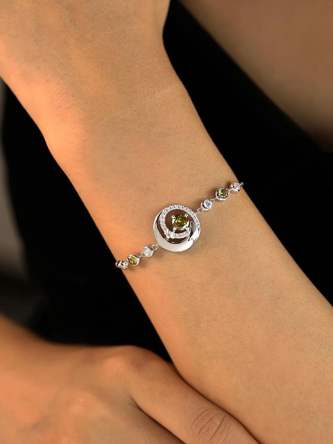 FANCIME Birthstone Bracelets 925 Sterling Silver Moon and Star Bangle Charm Bracelet Fine Jewelry Birthday Anniversary Christmas Day Gift for Her Women, Adjustable Chain 6.7" 1.2" Extend