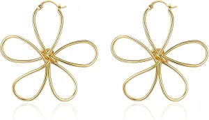 FANZE Gold Hoop Earrings for Women, Long Linear Wire Twisted Knot Ear Piercing Earrings, Trendy Dainty Statement Anniversaries Wedding Party Elegant Minimalist Lightweight Jewelry Gifts