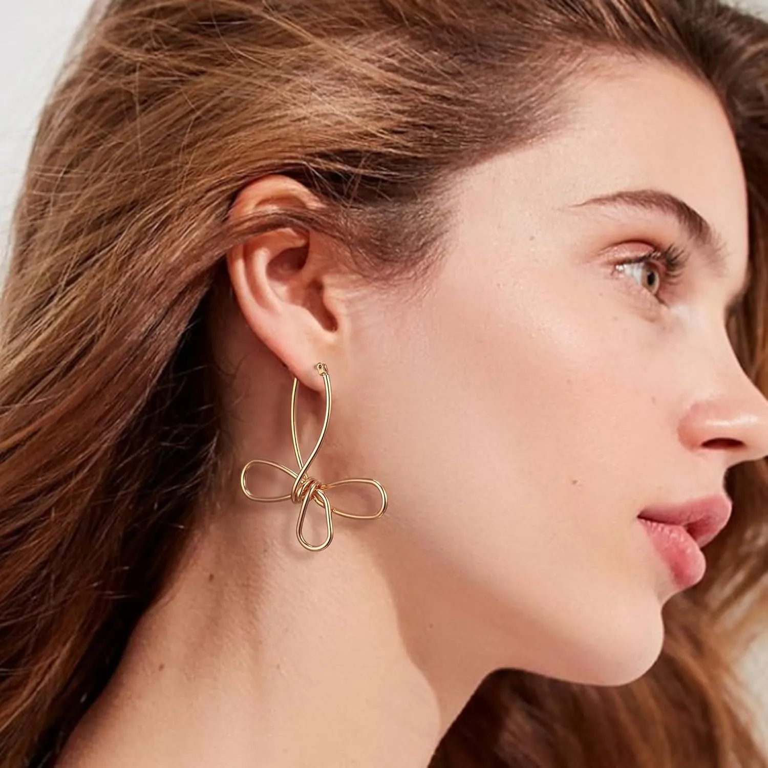 FANZE Gold Hoop Earrings for Women, Long Linear Wire Twisted Knot Ear Piercing Earrings, Trendy Dainty Statement Anniversaries Wedding Party Elegant Minimalist Lightweight Jewelry Gifts