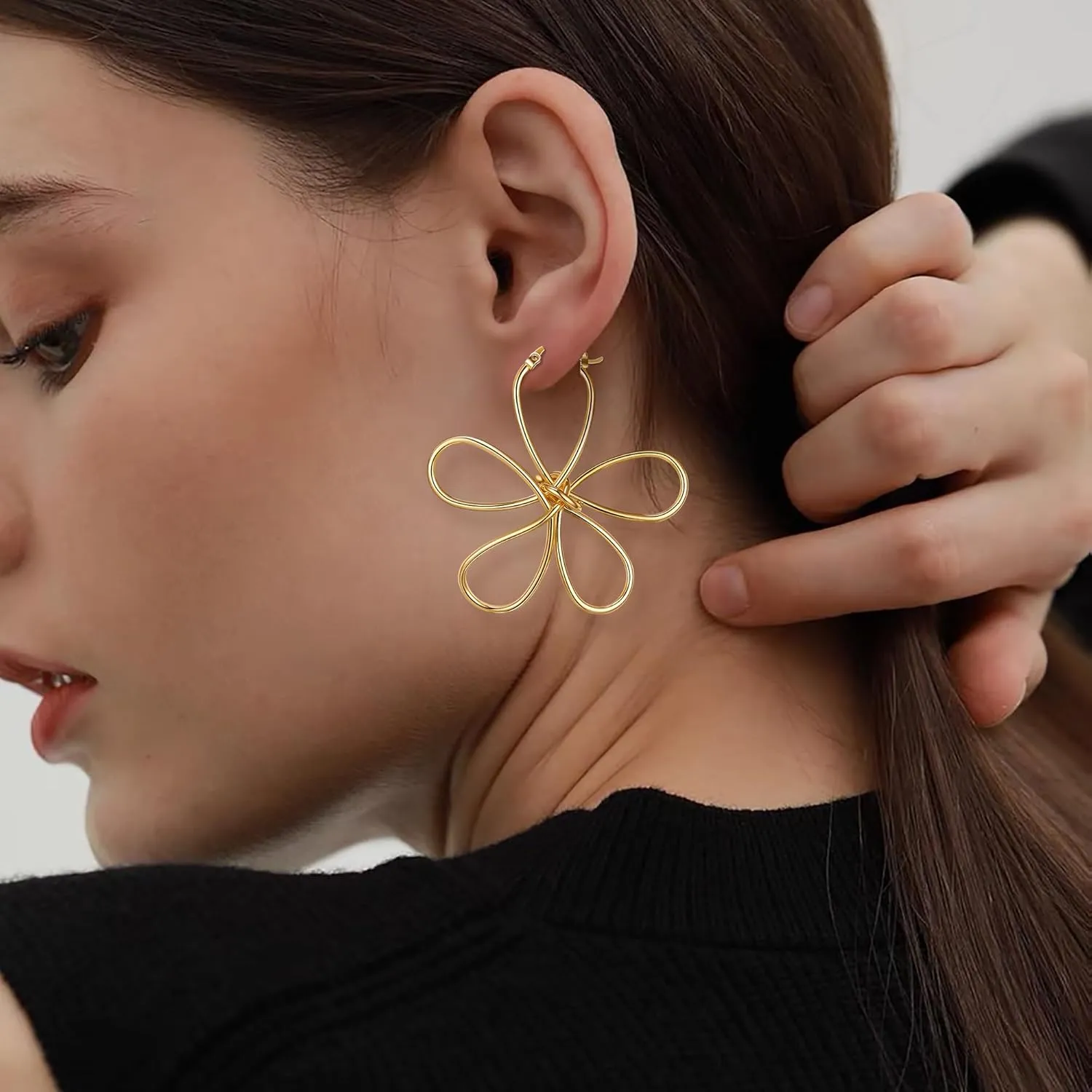 FANZE Gold Hoop Earrings for Women, Long Linear Wire Twisted Knot Ear Piercing Earrings, Trendy Dainty Statement Anniversaries Wedding Party Elegant Minimalist Lightweight Jewelry Gifts
