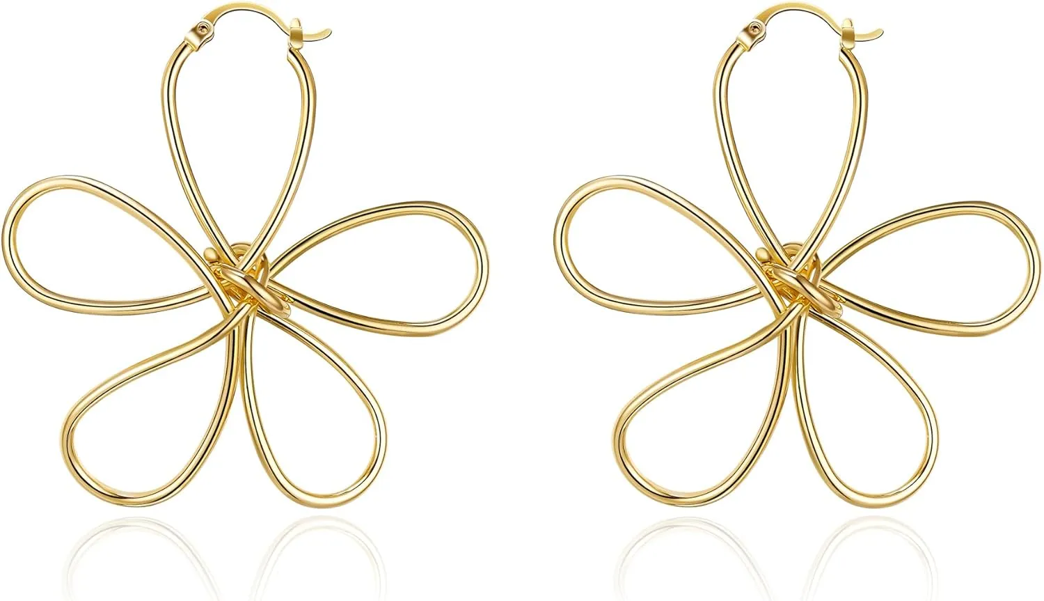 FANZE Gold Hoop Earrings for Women, Long Linear Wire Twisted Knot Ear Piercing Earrings, Trendy Dainty Statement Anniversaries Wedding Party Elegant Minimalist Lightweight Jewelry Gifts