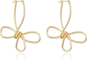 FANZE Gold Hoop Earrings for Women, Long Linear Wire Twisted Knot Ear Piercing Earrings, Trendy Dainty Statement Anniversaries Wedding Party Elegant Minimalist Lightweight Jewelry Gifts