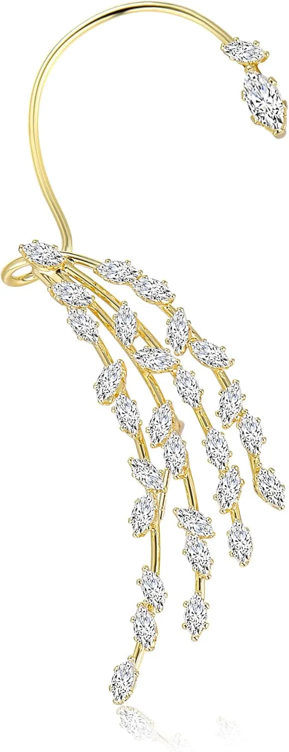 Fashion CZ Earrings for Women Unique Leaf Design Wrap Earring Charm Ear Cuff with Cubic Zirconia for Christmas Day Gift