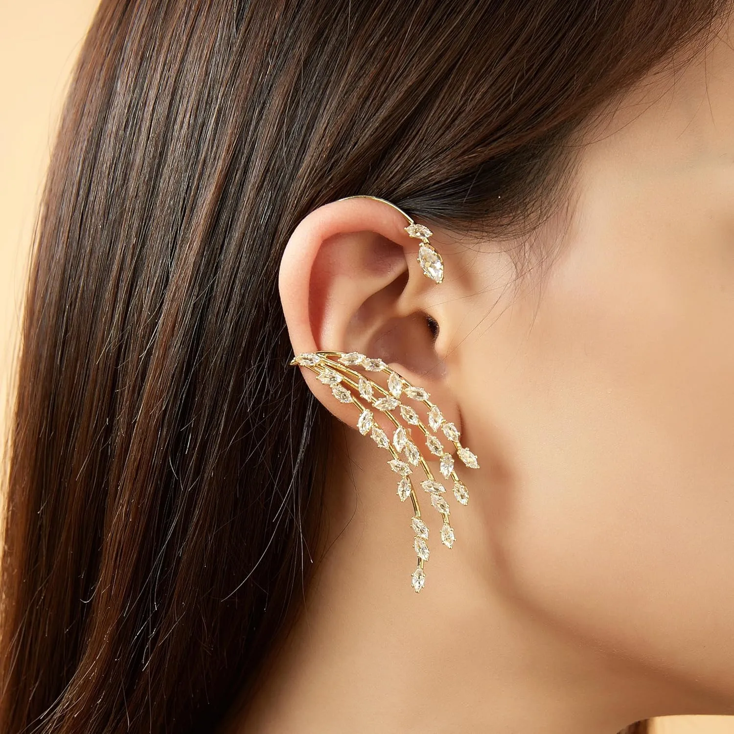 Fashion CZ Earrings for Women Unique Leaf Design Wrap Earring Charm Ear Cuff with Cubic Zirconia for Christmas Day Gift