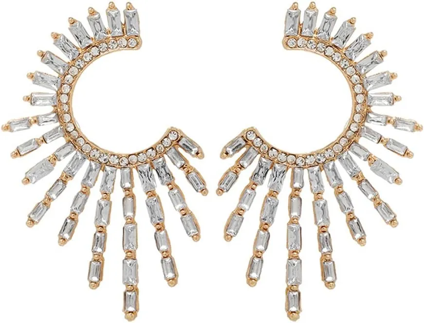 Fashion Fireworks Big Stud Earrings for Women Girls Colorful Rhinestone CZ Exaggerated Sunflower Dangle Boho Statement Earrings Wedding Studs Elegant Jewelry Gifts