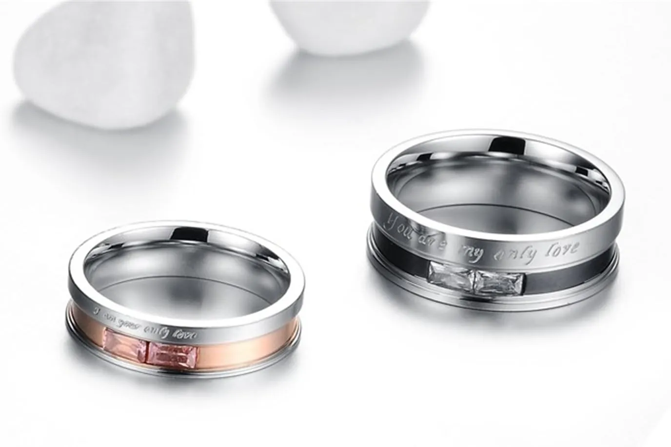 Fashion Month Men Womens Stainless Steel Engrave Only Love Couples Ring Engagement Promise Silver Band Crystal Inlay