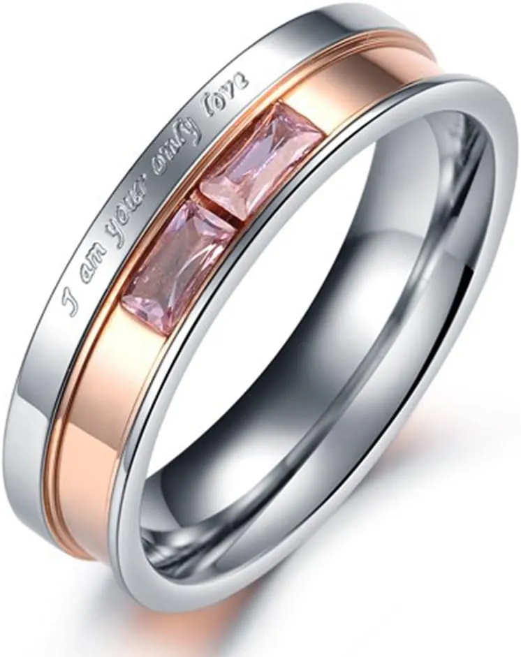 Fashion Month Men Womens Stainless Steel Engrave Only Love Couples Ring Engagement Promise Silver Band Crystal Inlay