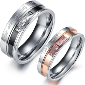 Fashion Month Men Womens Stainless Steel Engrave Only Love Couples Ring Engagement Promise Silver Band Crystal Inlay