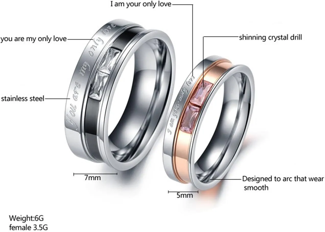 Fashion Month Men Womens Stainless Steel Engrave Only Love Couples Ring Engagement Promise Silver Band Crystal Inlay