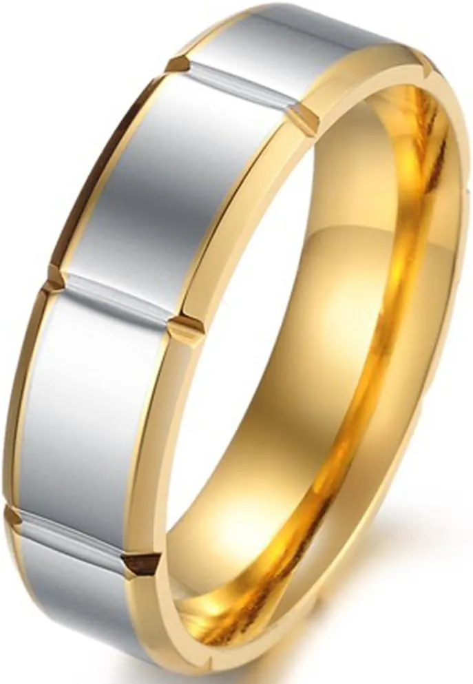 Fashion Month Mens Womens Gold Stainless Steel Channel Set Couple Silver Ring Engagement Wedding Promise Grooved Band