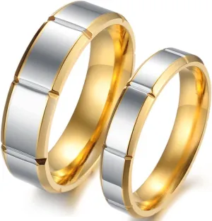 Fashion Month Mens Womens Gold Stainless Steel Channel Set Couple Silver Ring Engagement Wedding Promise Grooved Band