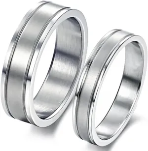 Fashion Month Mens Womens Sample Style Stainless Steel White Gold Ring Couple Engagement Wedding Silver Grooved Band