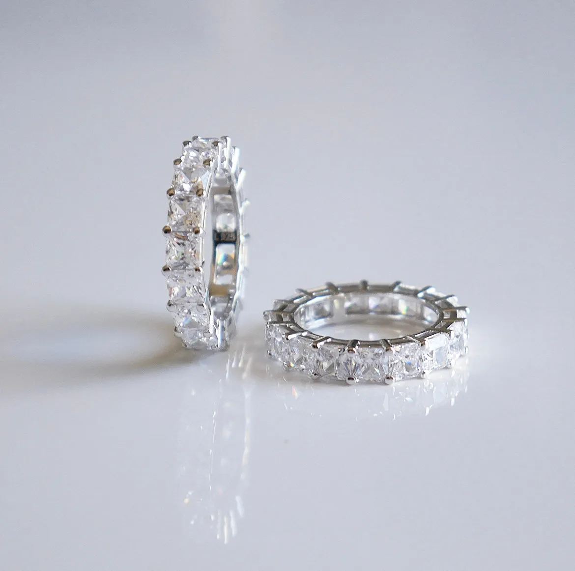 Fashionista Eternity Ring Baguette Zircon 925 Sterling Silver Wedding and Engagement Ring Bands