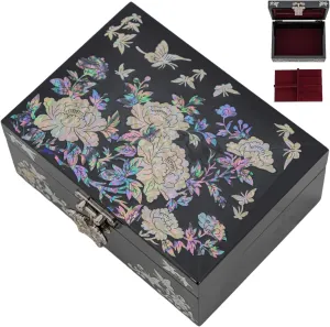 February Mountain Elegant Mother of Pearl Jewelry Organizer Box with Mirror Lid - Gifts for women birthday unique Anniversary Christams and Special Occasions
