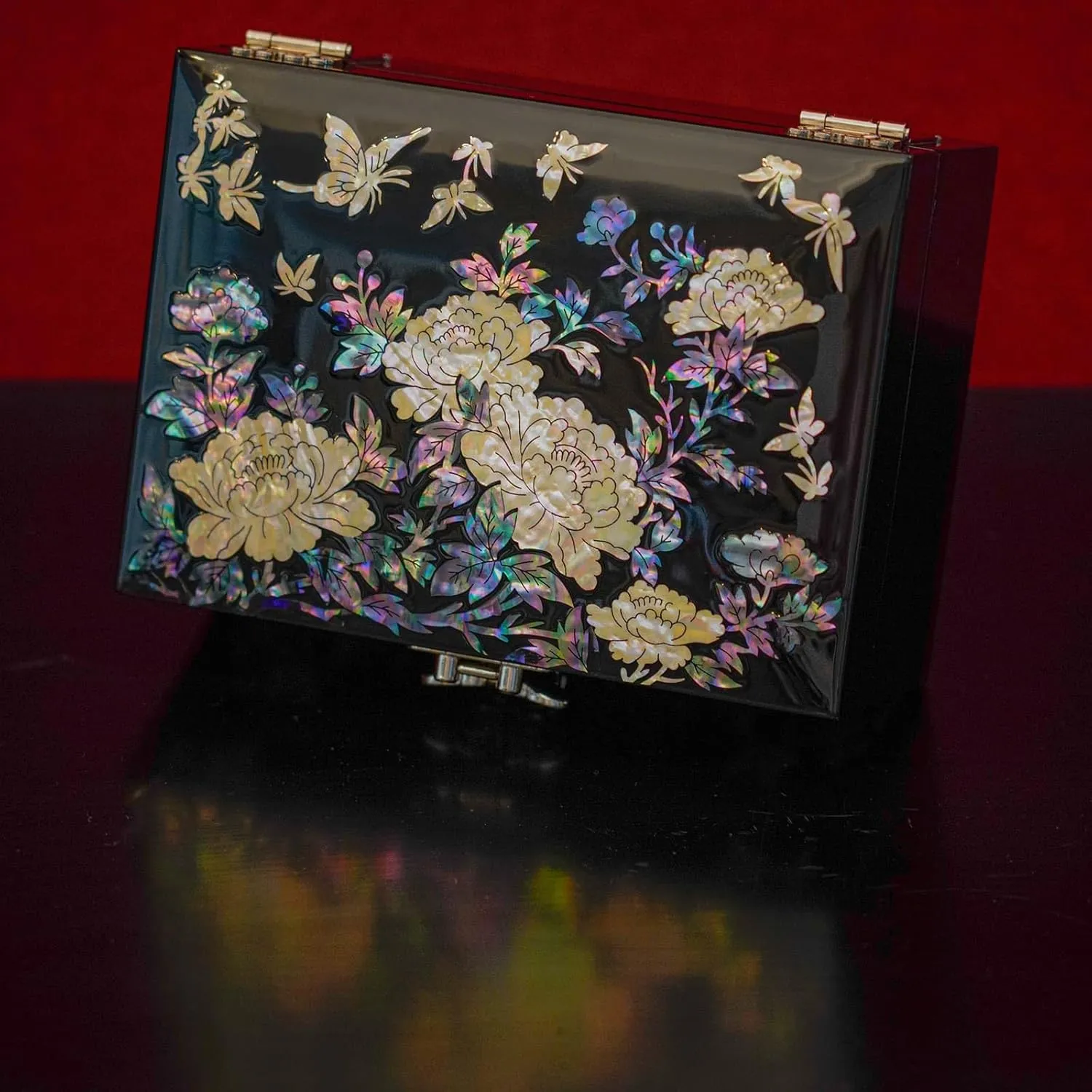 February Mountain Elegant Mother of Pearl Jewelry Organizer Box with Mirror Lid - Gifts for women birthday unique Anniversary Christams and Special Occasions