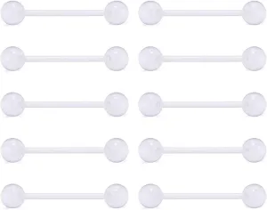 FECTAS 14G Plastic Nipple Rings for Surgery Plastic Tongue Rings Bioflex Flexible Acrylic Piercing Retainer 5 Pairs 16mm