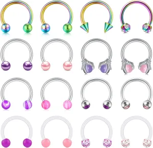 FECTAS 16pcs Septum Rings 16G Septum Jewelry Surgical Steel Horseshoe Hoop Helix Daith Tragus Lip Nose Piercing Retainer for Women Men