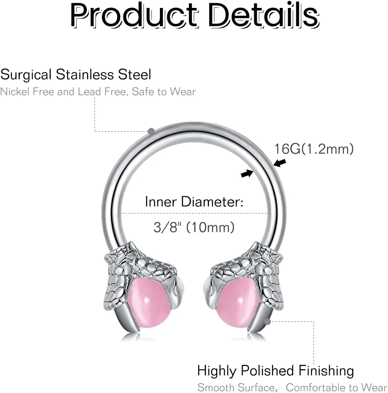 FECTAS 16pcs Septum Rings 16G Septum Jewelry Surgical Steel Horseshoe Hoop Helix Daith Tragus Lip Nose Piercing Retainer for Women Men