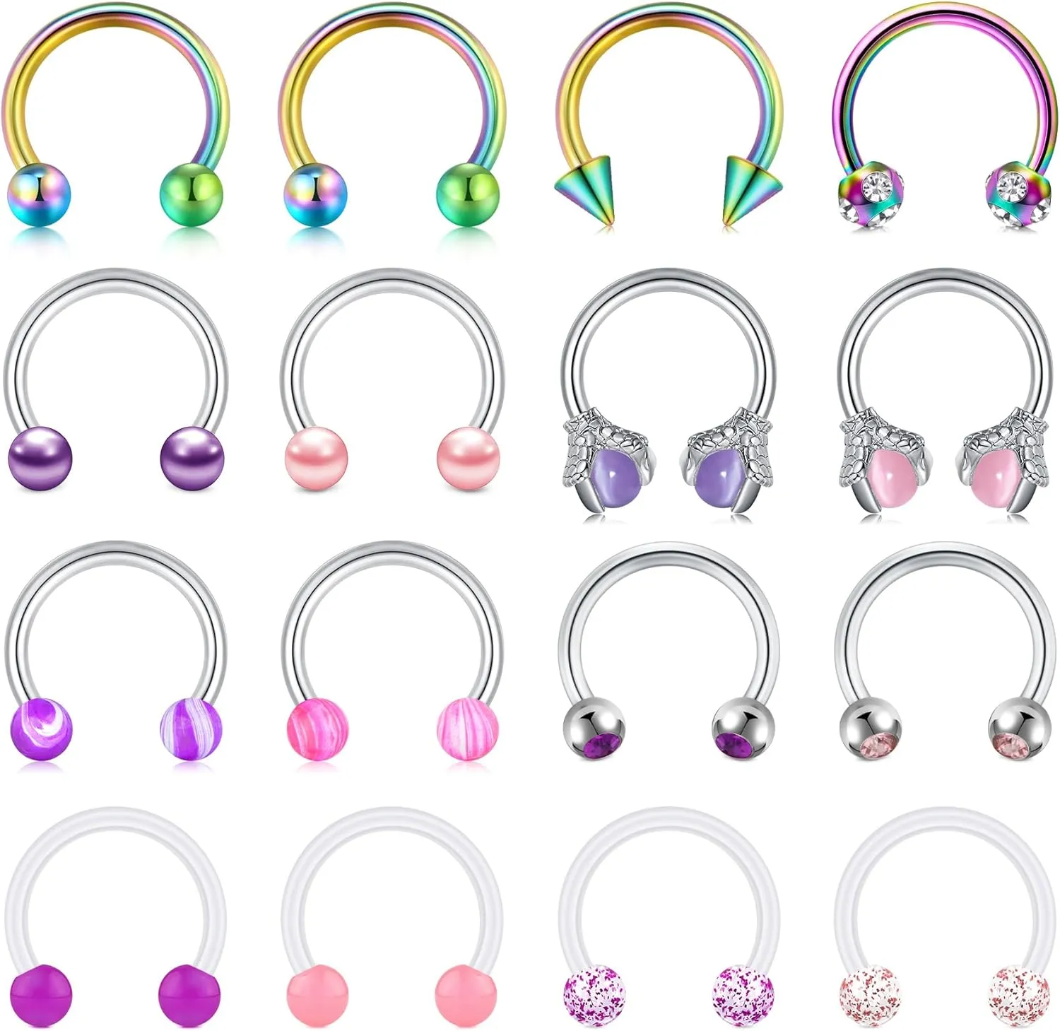 FECTAS 16pcs Septum Rings 16G Septum Jewelry Surgical Steel Horseshoe Hoop Helix Daith Tragus Lip Nose Piercing Retainer for Women Men